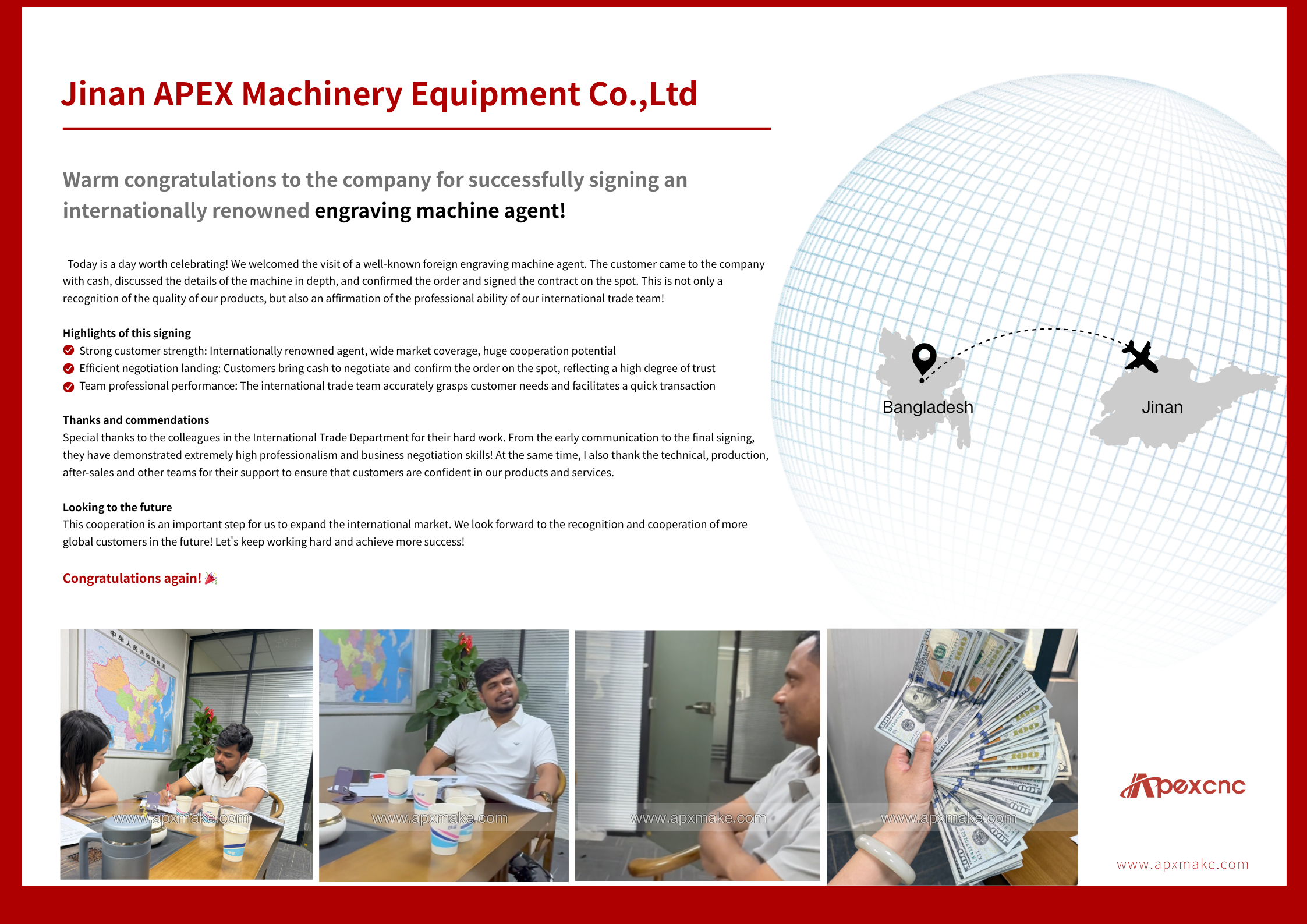 Congratulate! Our company signed a contract with a Bangladesh engraving machine agent!!!