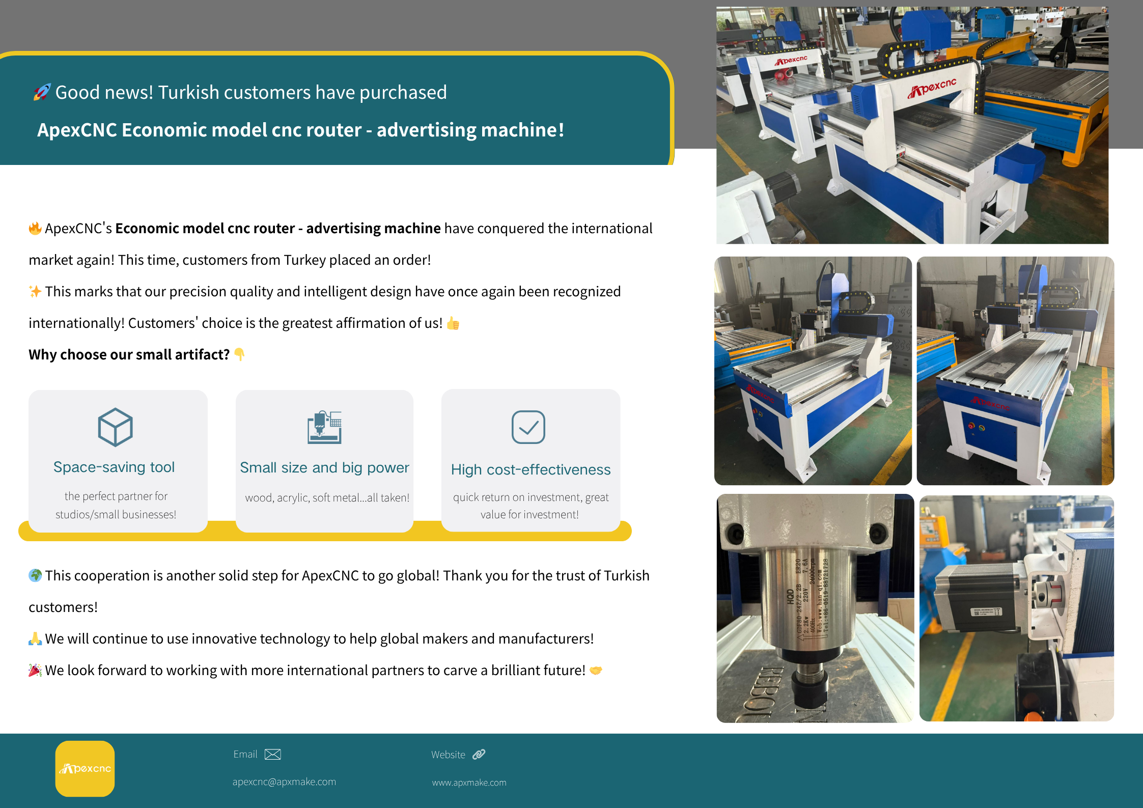 Turkish customers have purchased  ApexCNC Economic model cnc router – advertising machine！